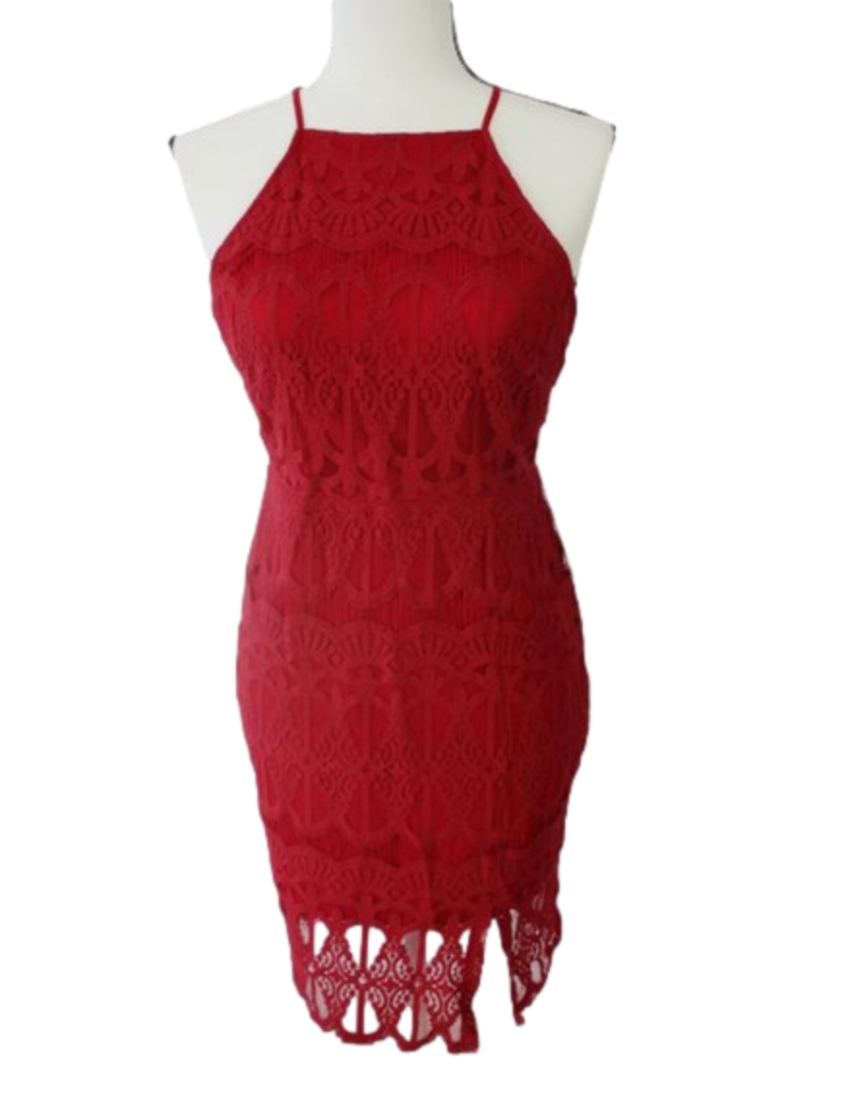 FOREVER 21 Contemporary Red High Neck Lace Dress - Small